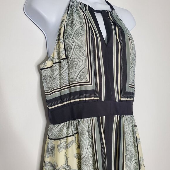 Vince Camuto Womens Floral Scarf Print Halter Maxi Dress Size 6 Black Keyhole - Picture 2 of 11